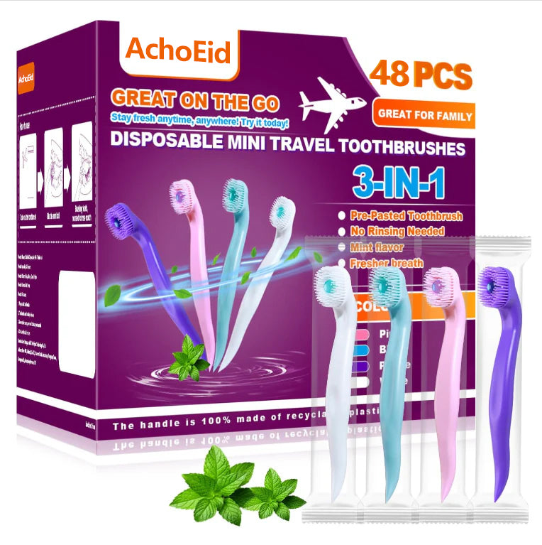 Mini Disposable Toothbrush, Pre-Pasted Toothbrushes with Toothpaste and Toothpick for Travel - Fluoride Free, No Rinsing Needed, Mint Flavor, Fresh Breath Anywhere Anytime