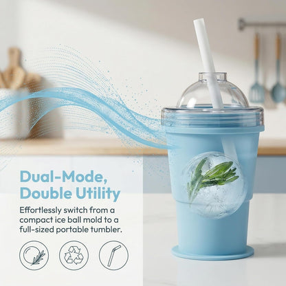 🔥NEW HOT SELLING 49% OFF 🔥 2-in-1 Collapsible Silicone Ice Ball Maker Cup & Reusable Ice Sphere Mold with Straw Lid