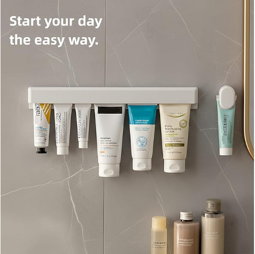Toothpaste Holder Wall Mounted by JM.JEEMI, Face Cream Tubes Hanger,Tooth Paste Organizers Gripper with 3 Toothpaste Squeezers - White, Extra Large