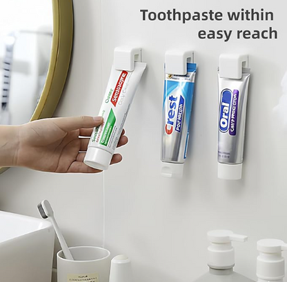 Toothpaste Holder Wall Mounted by JM.JEEMI, Face Cream Tubes Hanger,Tooth Paste Organizers Gripper with 3 Toothpaste Squeezers - White, Extra Large