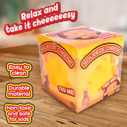 Squishy Cheese Block - Yellow, moldable fidget Toy with Squeeze Feature, Ideal for Play and Relaxation