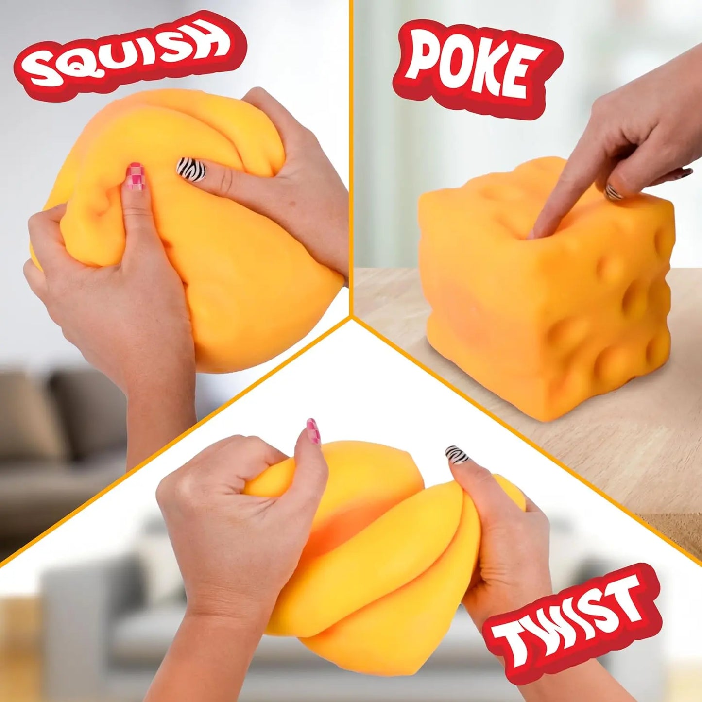 Squishy Cheese Block - Yellow, moldable fidget Toy with Squeeze Feature, Ideal for Play and Relaxation