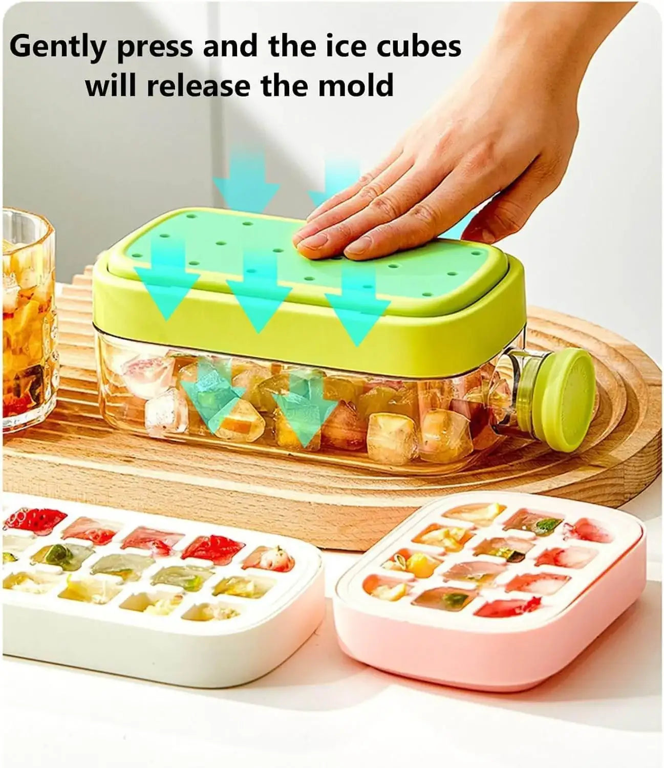 Portable Ice Cube Bottle with Straw – Press to Release, Leak proof, BPA-Free