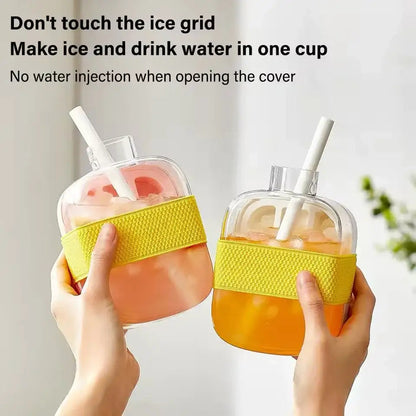 Portable Ice Cube Bottle with Straw – Press to Release, Leak proof, BPA-Free