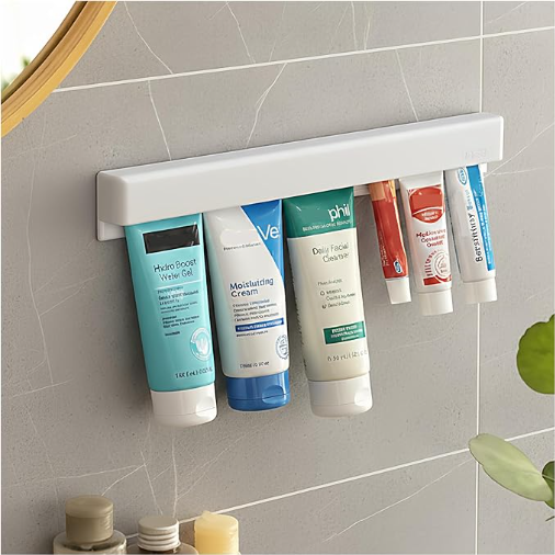 Toothpaste Holder Wall Mounted by JM.JEEMI, Face Cream Tubes Hanger,Tooth Paste Organizers Gripper with 3 Toothpaste Squeezers - White, Extra Large