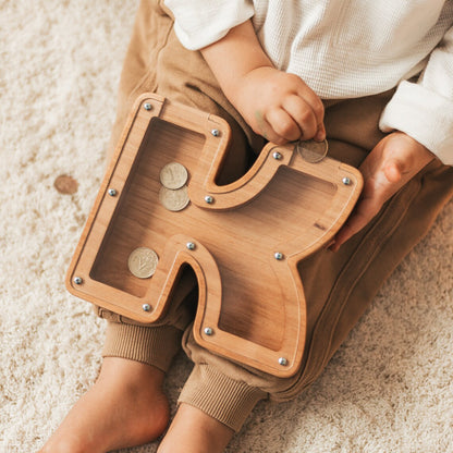 Personalized Wooden Letter Piggy Bank - Gifts for Kids