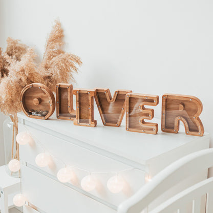 Personalized Wooden Letter Piggy Bank - Gifts for Kids