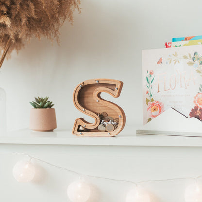 Personalized Wooden Letter Piggy Bank - Gifts for Kids